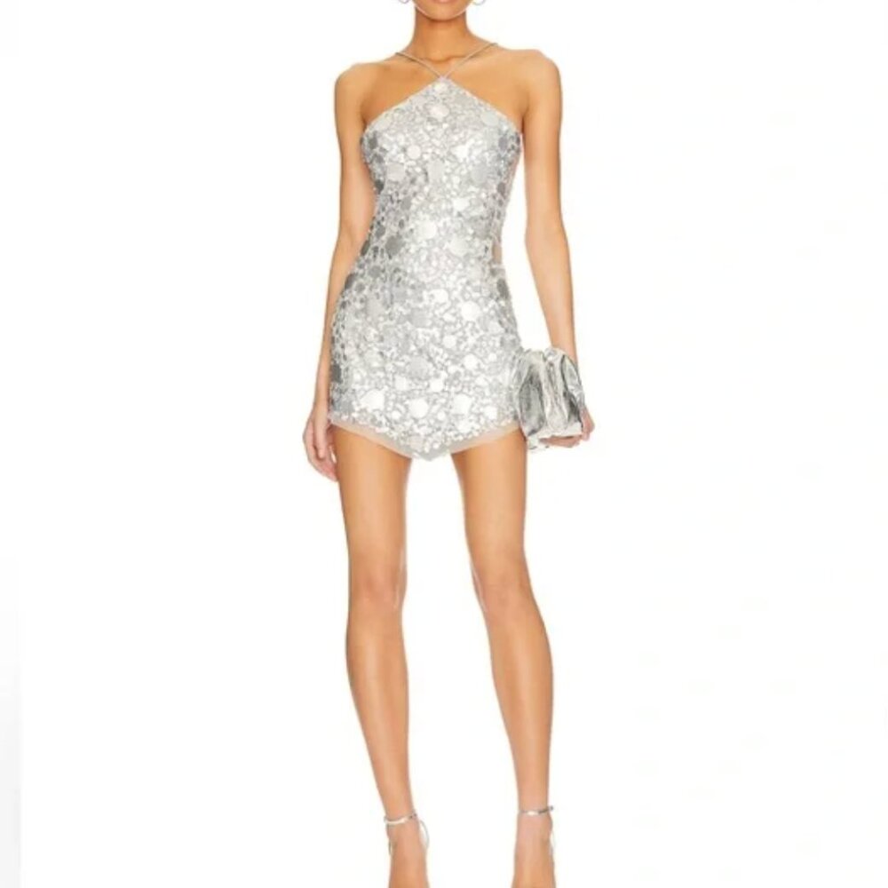 Lovers and Friends Quinn Embellished Mini Dress in Silver